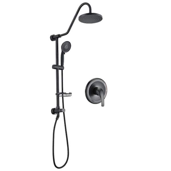PROOX 5-Spray Round Wall Bar Shower Kit with Hand Shower with Adjustable Soap Basket in Oil Rubbed Bronze