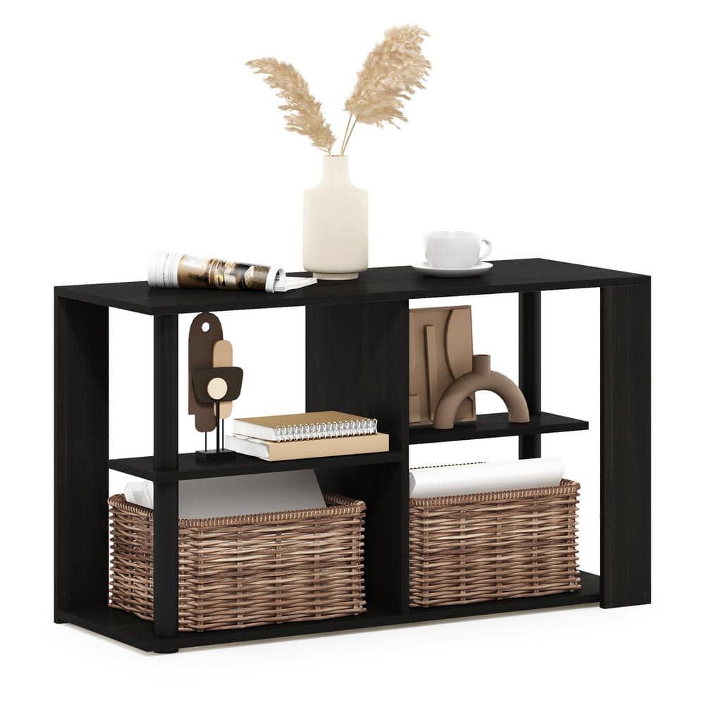 Sleek Black Rectangular End Table with Storage Shelves