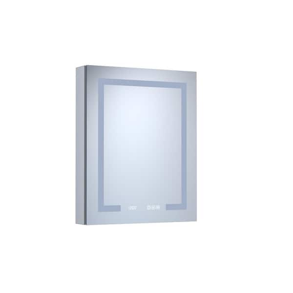 24 in. W x 30 in. H Rectangular Silver Aluminum Recessed/Surface Mount Right Medicine Cabinet with Mirror LED and Clock
