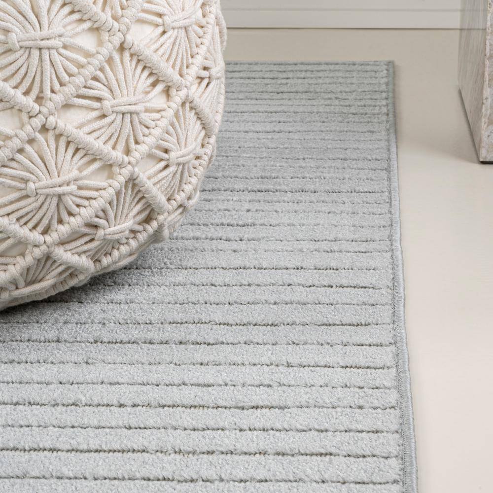 Light Blue and Cream Geometric Synthetic Runner Rug, 2 x 8