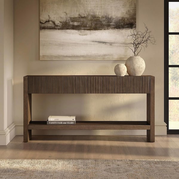 Manzanita 60 in. Brown Oak Rectangle Veneer Wood Top Console Table