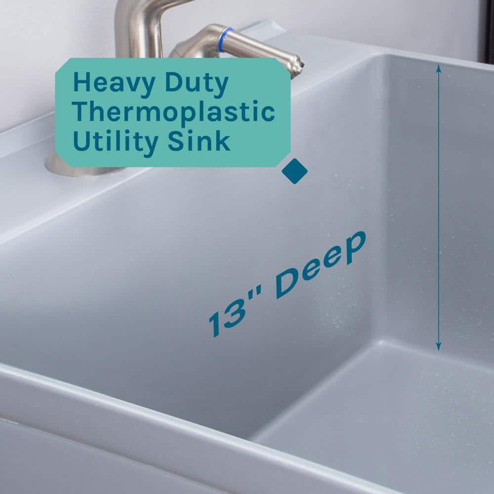 Gray Thermoplastic Freestanding Utility Sink with Stainless Steel Faucet