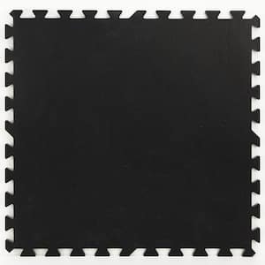 Obsidian Black 24 in. W x 24 in. L x 0.47 in. Thick Rubber Interlocking Exercise Floor Tiles (4 tiles/case)
