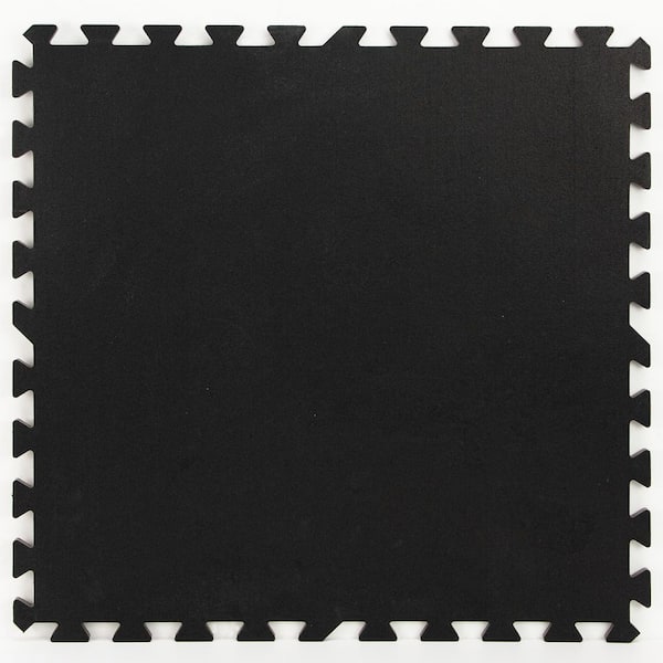 FloorPops Obsidian Black 24 in. W x 24 in. L x 0.47 in. Thick Rubber Interlocking Exercise Floor Tiles (4 tiles/case)