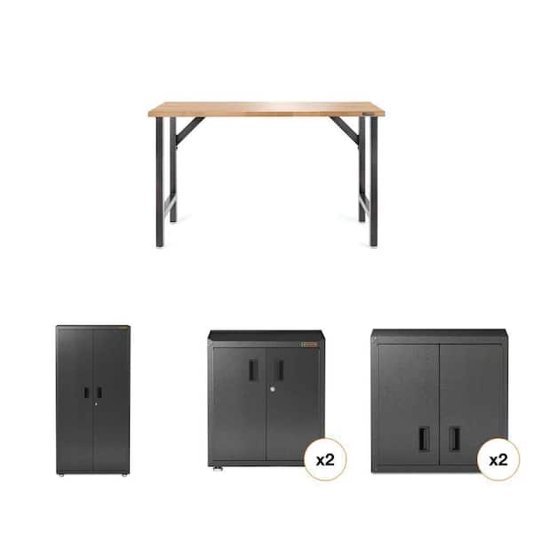 Ready-to-Assemble Steel Garage Cabinet Set: 36 in.x72 in., 28 in.x31 in., Wall Cabinet, 66 in. Workbench (4 Piece)