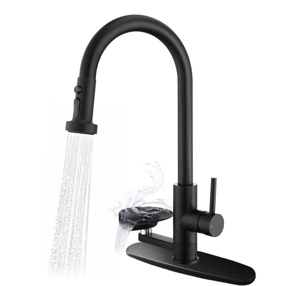 17.71 in. H Pull Down Sprayer Kitchen Faucet with Press-Type Glass Rinser in Matte Black price history on PriceWatchPro