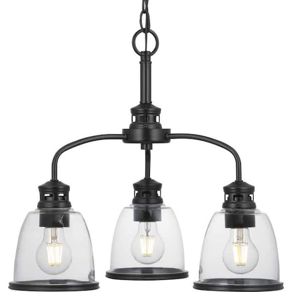 Progress Lighting Pelzer 3-Light Matte Black Chandelier with Clear