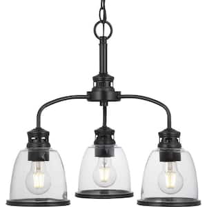 Pelzer 3-Light Matte Black Chandelier with Clear Glass Shades