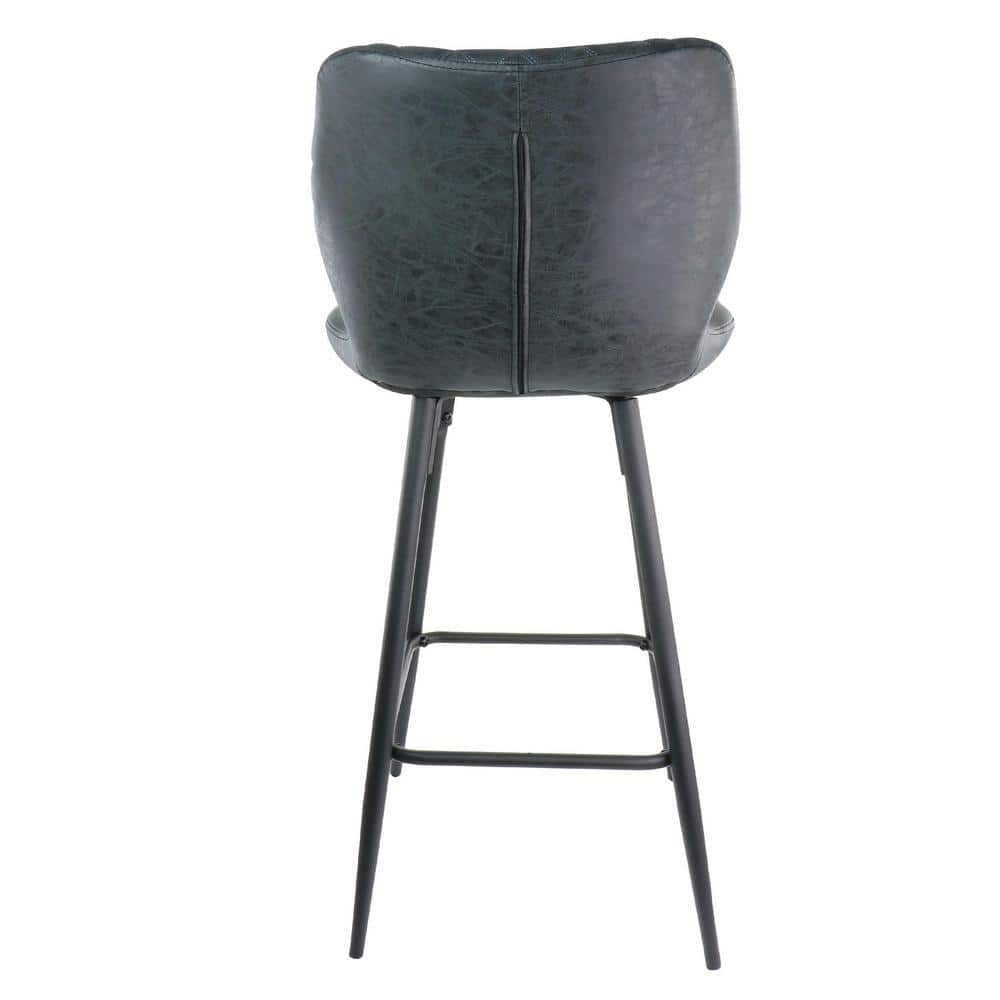 Diamond Stitched Black Faux Leather Bar Stools with Metal Legs