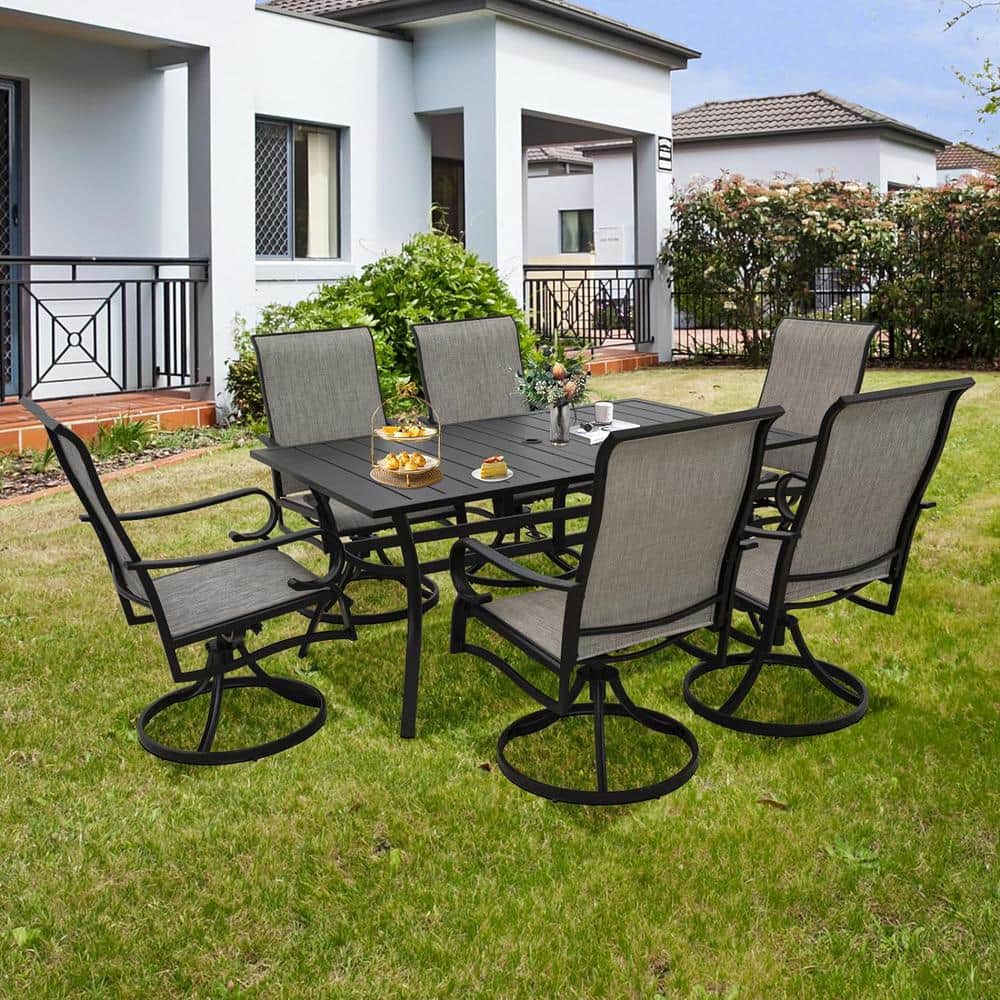 63 in. Black Rectangle Outdoor Patio Dining Table Metal Tabletop Dining Tab