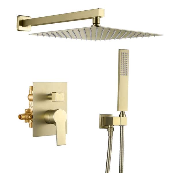 Fapully Single-Handle 2-Spray Patterns 12 in. Shower Faucet with Hand Shower 2.5 GPM with Drip Free in. Brushed Gold