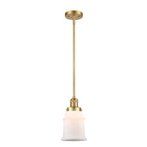 Canton 100-Watt 1-Light Satin Gold Shaded Mini Pendant Light with Frosted Glass Shade