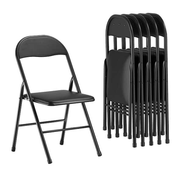 6 Pack Padded Folding Chairs, Metal Portable Stackable Chairs with Soft Faux Leather Seat for Home, Office, Black