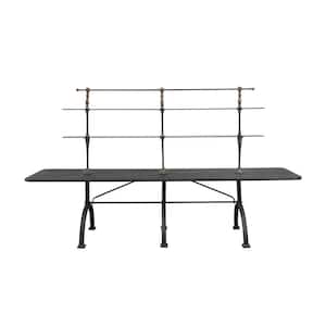 118 in. Distressed Black Rectangle Metal Bakery Reproduction End Table with 2 Glass Shelves