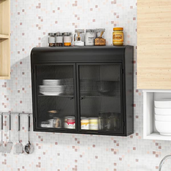 28 in. W x 24 in. H Rectangular Adjustable Shelves Black Surface Mount Medicine Cabinet without Mirror