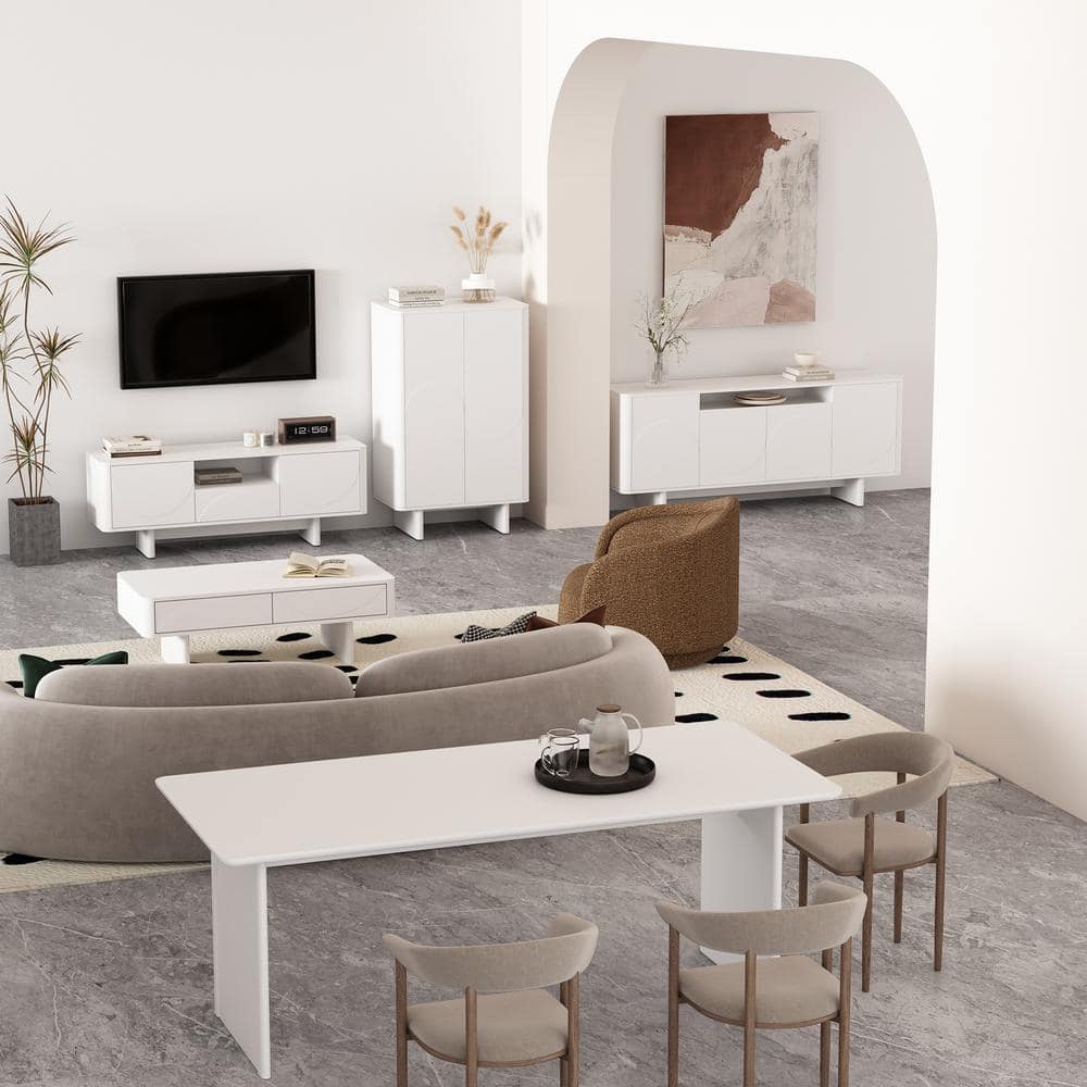 Ella 78.7" Pure White Composite Rectangular Dining Table
