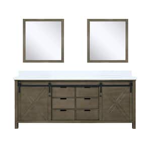 Marsyas 80 in W x 22 in D Rustic Brown Double Bath Vanity, White Quartz Countertop and 30 in Mirrors