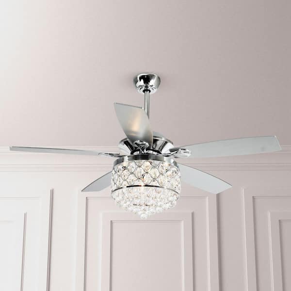 Parrot Uncle Berkshire 52 In Indoor Chrome Downrod Mount Crystal Chandelier Ceiling Fan With Light And Remote Control F6218a110v The Home Depot - Crystal Chandelier Ceiling Fan Home Depot