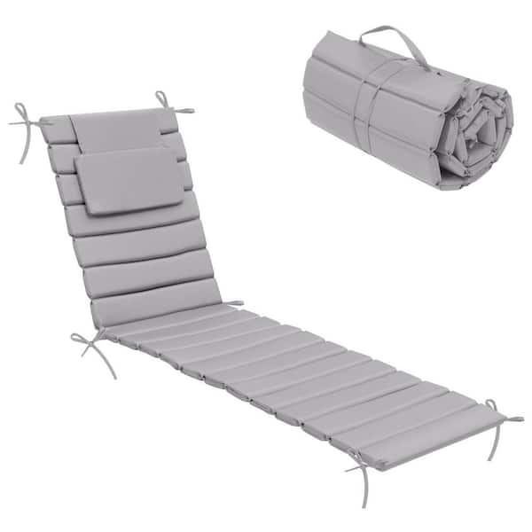 Unbranded 71 in. x 22.4 in. Outdoor Chaise Lounge Cushion with Headrest and Ties in Light Gray