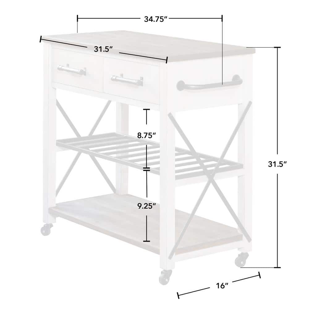 Off-White and Brown Wood Kitchen Cart with Wine Rack