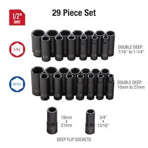 1/2 in. Drive Fractional Metric Deep Impact Socket Set (29-Piece)