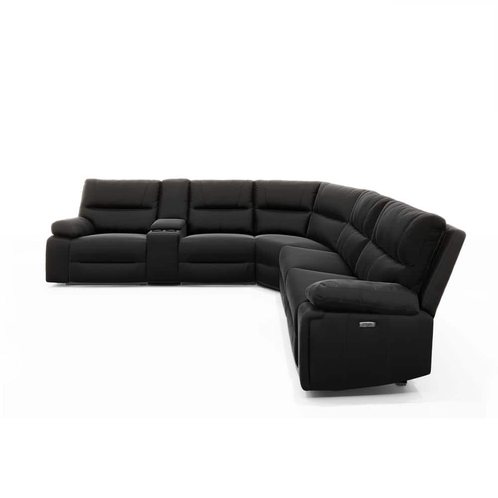 Malibu 130 in. Modern Power Motion 6-Piece Reclining Corner Sectional with Cup Holders, Coal Black Top Grain Leather price history on PriceWatchPro