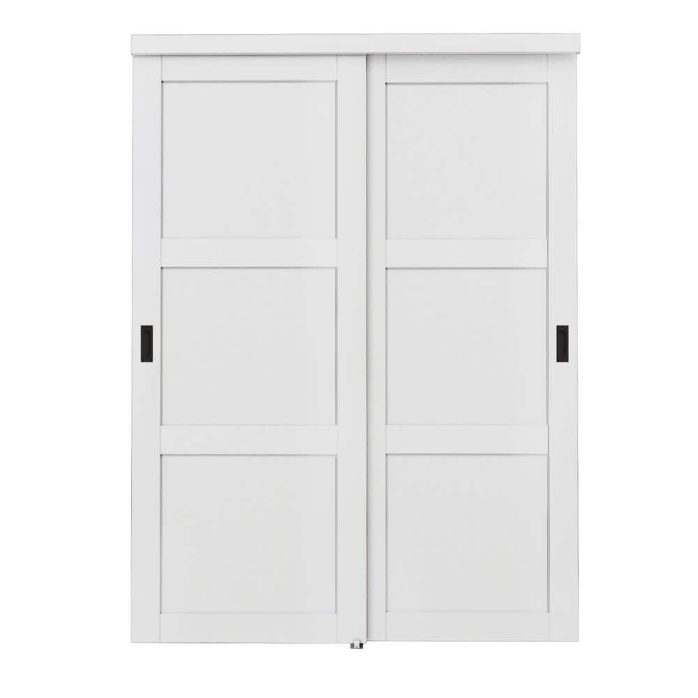 60 in. x 96 in. Paneled 3-Lite Blank Pattern White Primed MDF Sliding Door with Hardware and Black Handles price history on PriceWatchPro