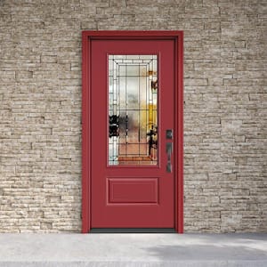 Performance Door System 36 in. x 80 in. 3/4-Lite Left-Hand Inswing Sequence Red Smooth Fiberglass Prehung Front Door