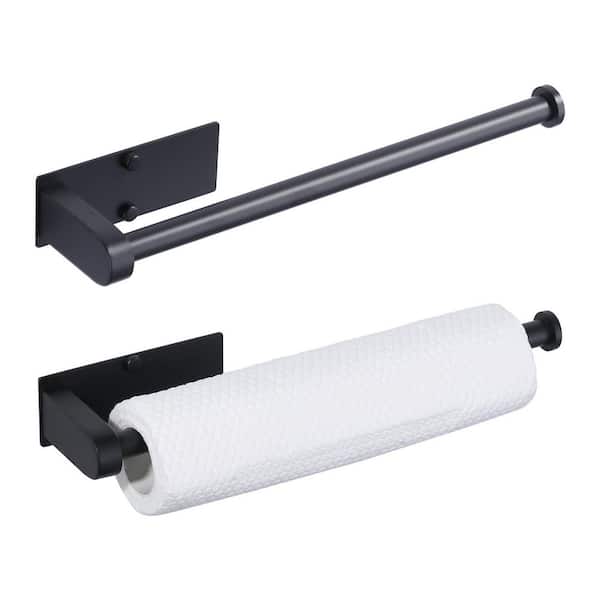 Wall Mount Stainless Steel Paper Towel Holder Under Cabinet in Matte Black (2-Pieces)