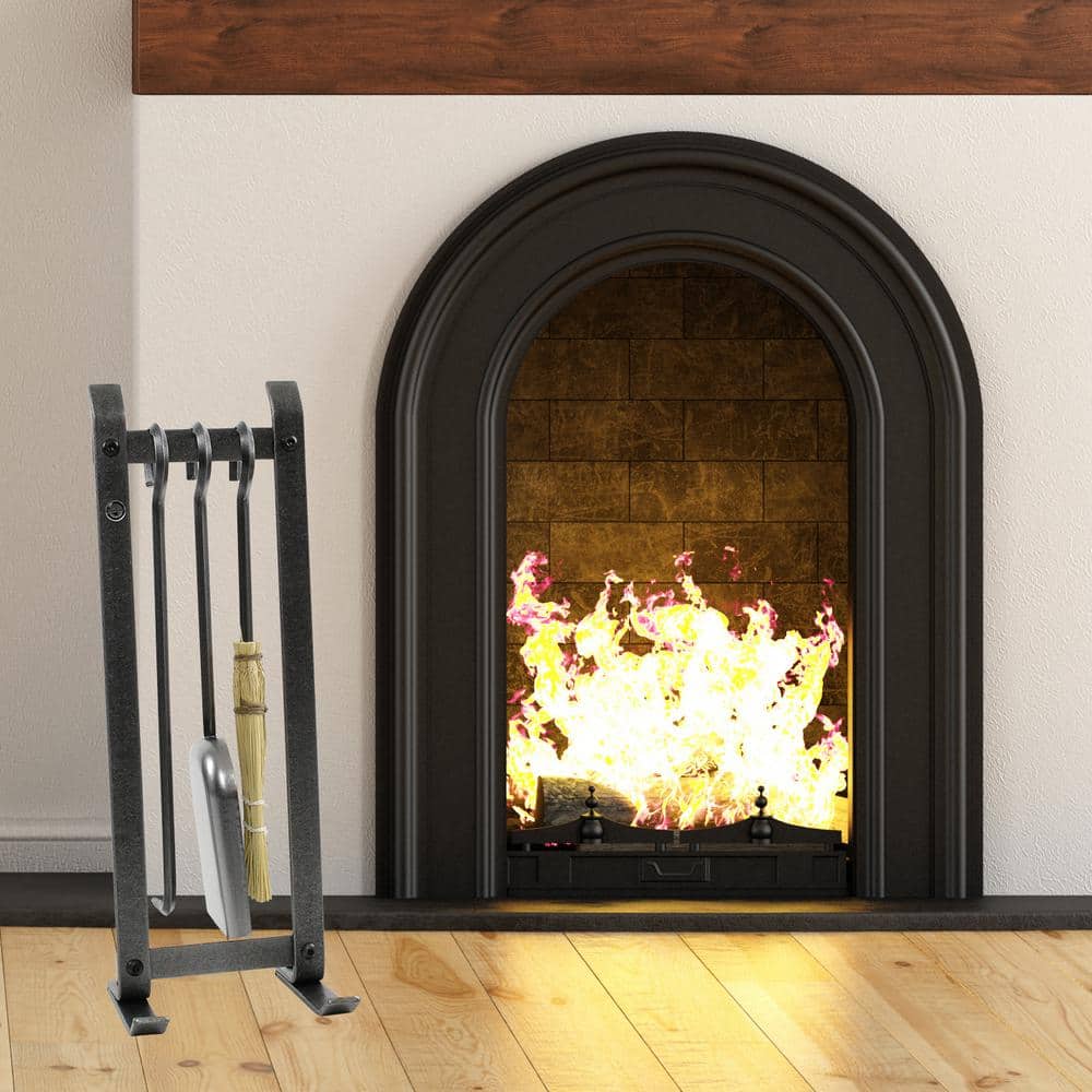 Compact Hammered Steel Fireplace Tool Set with Stand
