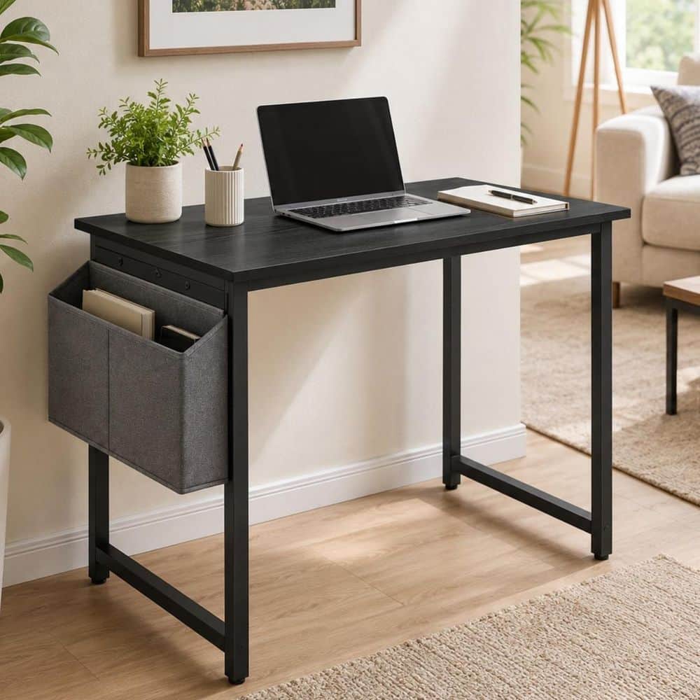 XRAMFY 63 in. Rectangular Black Wood Computer Desk with Side