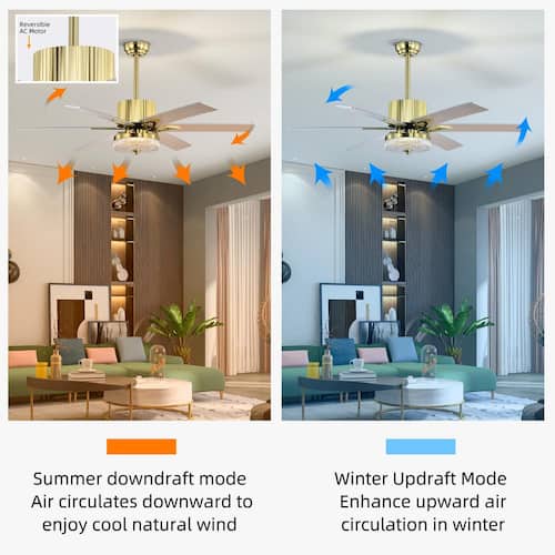 52 in. Indoor Gold Modern LED Ceiling Fan with Remote Control, Reversible 6 Blades and Reversible Motor Lighting