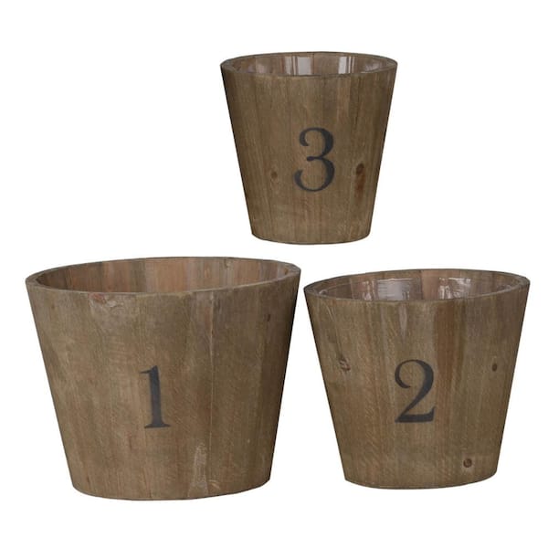 Set of 3 Thornton Wood Flower Planters, L:8.3 x 6.5 in. M: 6.8 x 6.1 in. S: 5.3 x 5.1 in.
