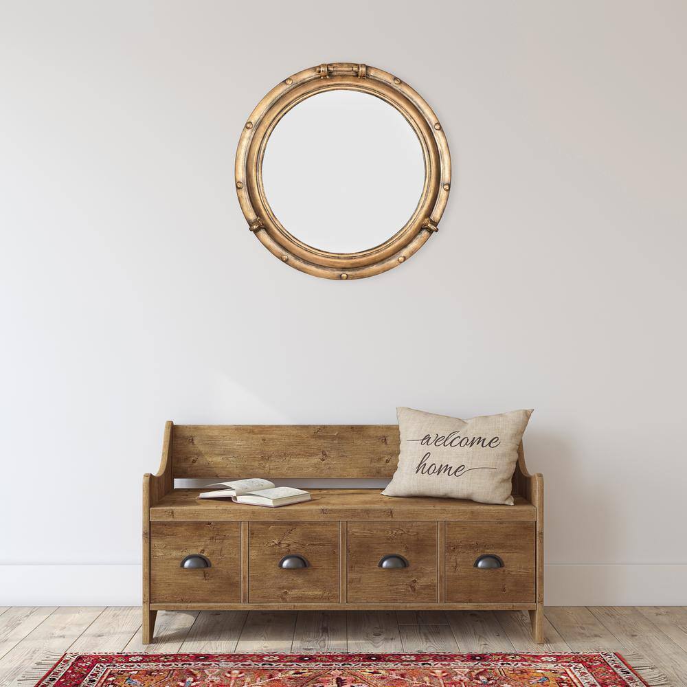 22" Round Gold Metal Porthole Wall Mirror