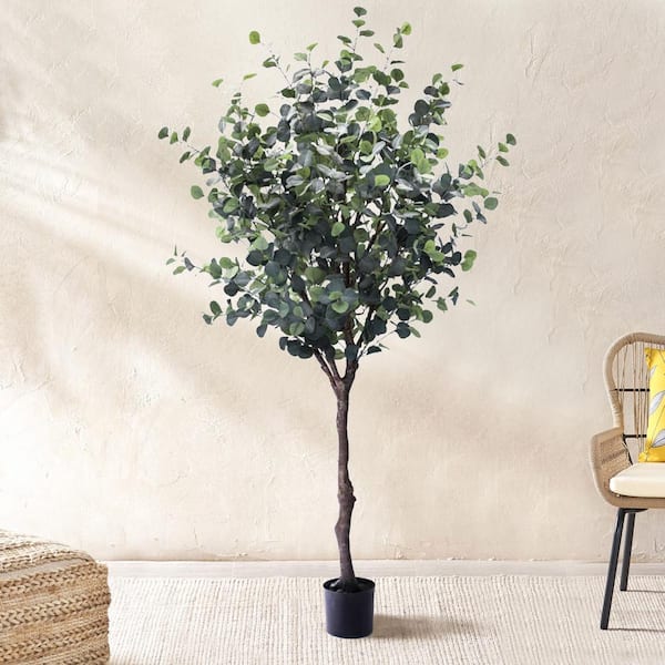 LIVING LUXURY 7 ft. Frosted Green Artificial Eucalyptus Tree in Pot