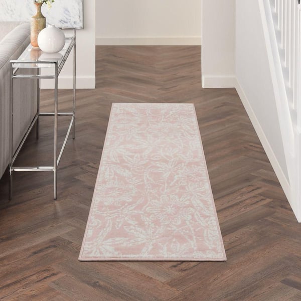 Whimsicle Pink 2 ft. x 6 ft. Floral Contemporary Kitchen Runner Area Rug