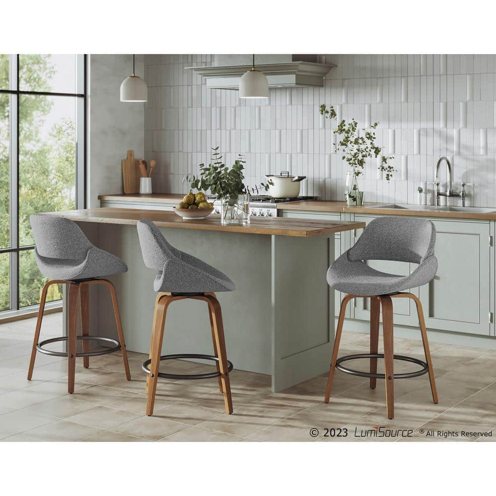 Walnut & Grey Swivel Mid-Century Modern Counter Stool, Set of 2