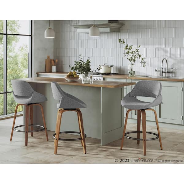 Fabrico 26 in. Walnut and Grey Counter Stool with Black Footrest (Set of 2)