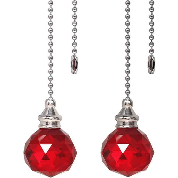 30mm Red Crystal Ceiling Fan Pull Chains with Connector Pack of 2-21. 06in Length Dazzling Ornaments Extension