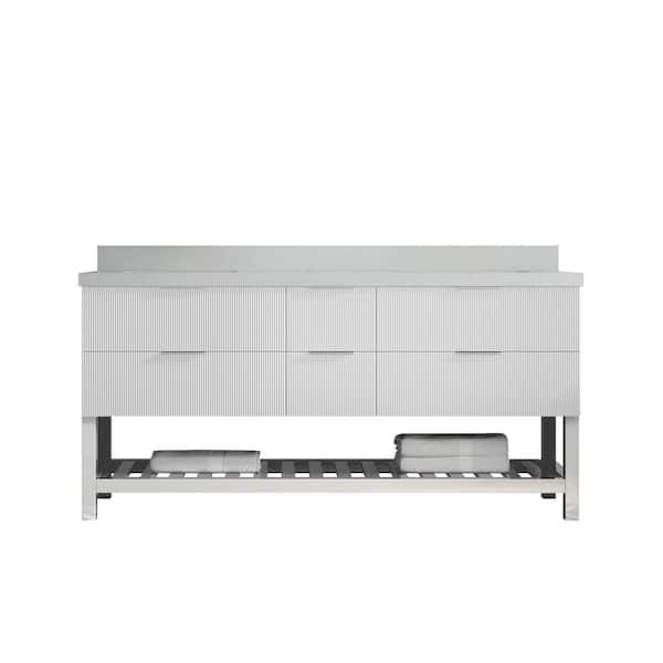 Willow Collections Catalina 72 in. W x 22 in. D x 36 in. H Double Sink Bath Vanity in White with 2 in. Carrara Qt. Top