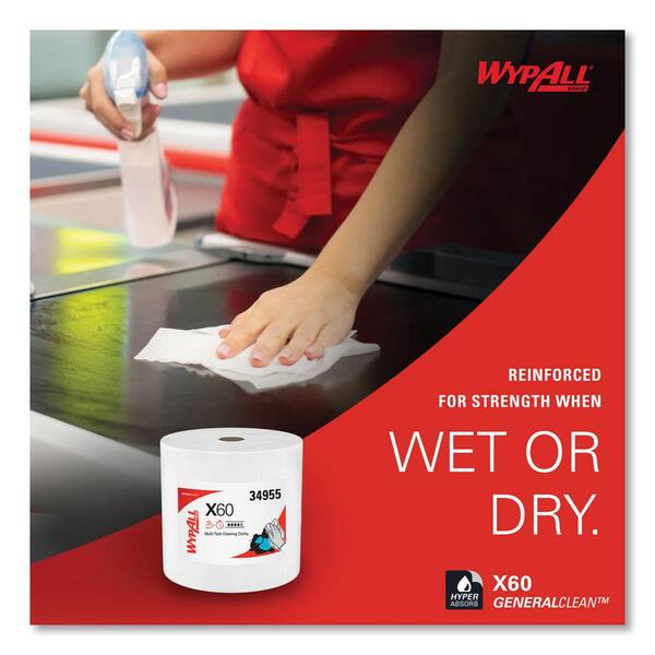 WYPALL 12-1/2 in. x 13-2/5 in. White X 60 Cleaning Wipes, Jumbo