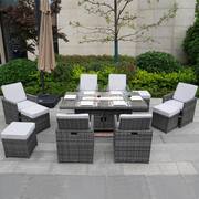 Amanda Gray Plus 10-Piece Wicker Patio Fire Pit Conversation Sofa Set with Beige Cushions