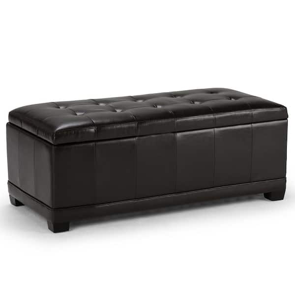Brooklyn + Max Rafferty 45 inch Wide Contemporary Rectangle Storage Ottoman in Tanners Brown Faux Leather