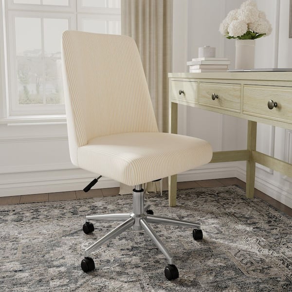 Maeve Fabric Cushioned Office Chair in Beige Stripe/Polished Nickel