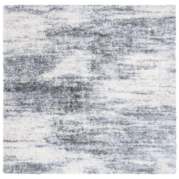 Berber Shag 8 ft. x 8 ft. Ivory/Gray Abstract Distressed Square Area Rug