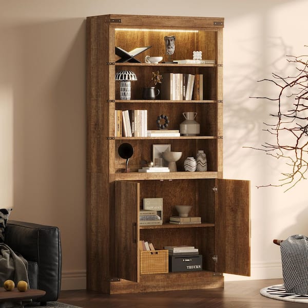 Kadence Walnut Wood 83.4 in. H Storage Cabinet with 2 Doors and 3-Tier Adjustable Shelves