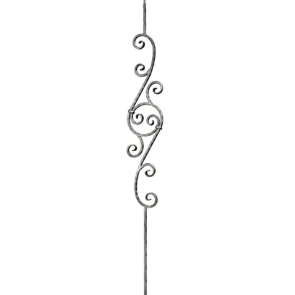 arteferro 44 in. x 7 3/4 in. Hammered Scroll Warm Nickel Powder Coated Wrought Iron Metal Stair Baluster