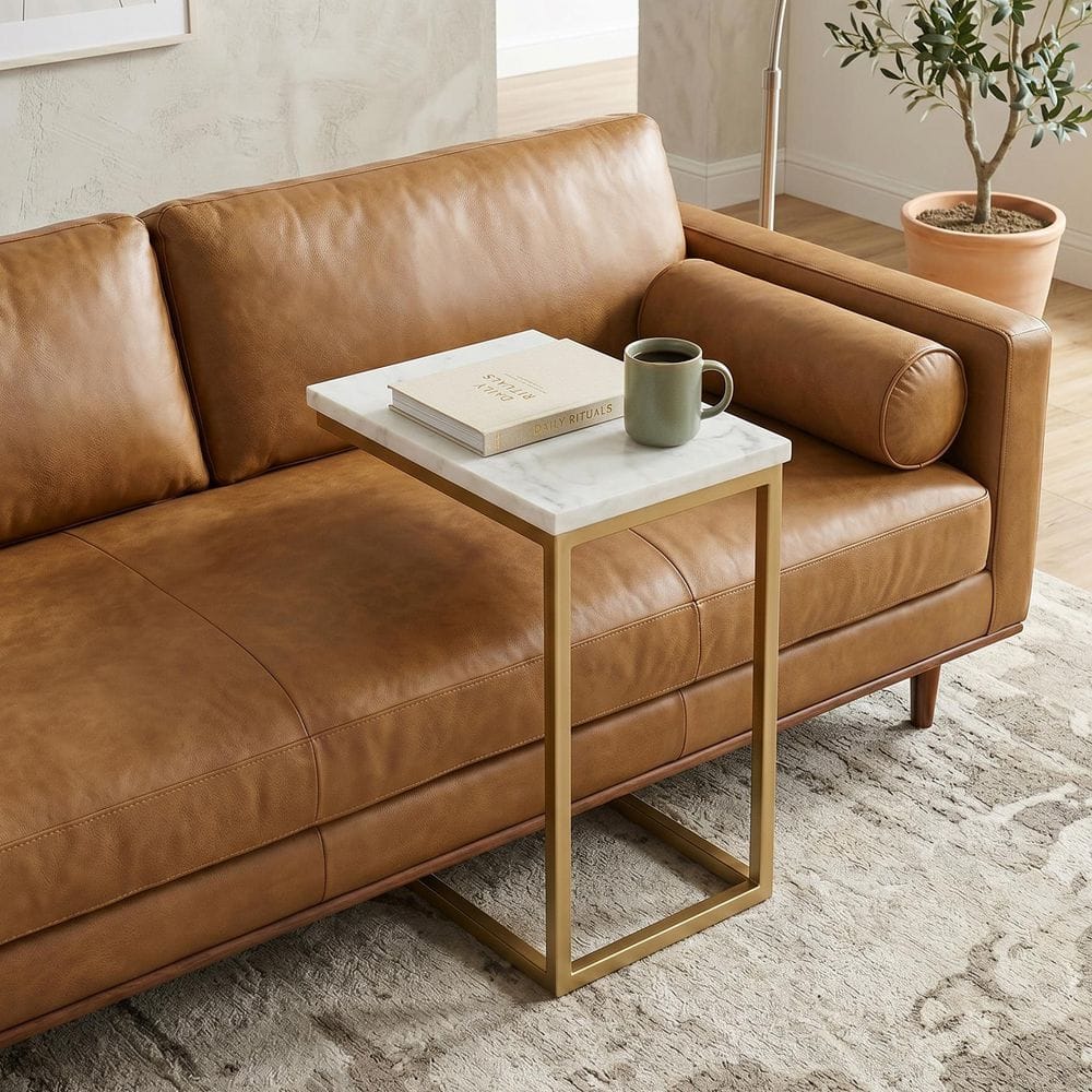Simpli Home Skyler 18 in. W Marble Top/Gold C Side Table with