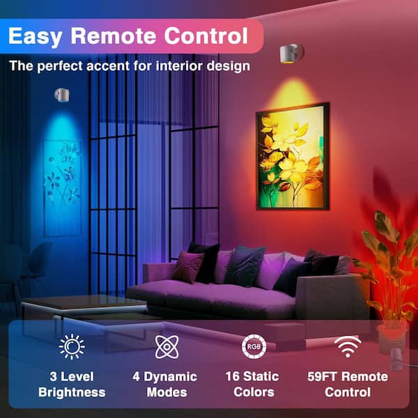 600-Lumen White LED Floodlight Dimmable RGBW Color Changing Indoor Uplight with Remote for Home, Party, 2-Pack