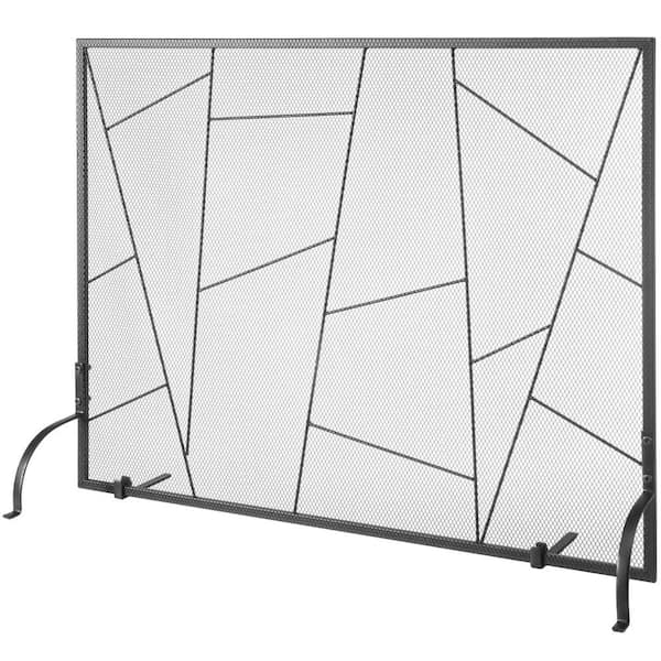 Single-Panel Fireplace Screen 35.6 in. L x 28.4 in. H Sturdy Iron Mesh Fireplace Screen Standing Fire Fence Grate